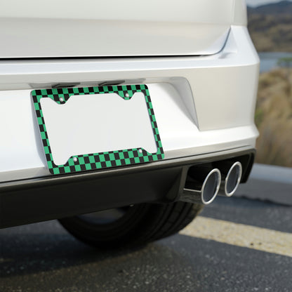 Demon Green Check Metal License Plate Frame