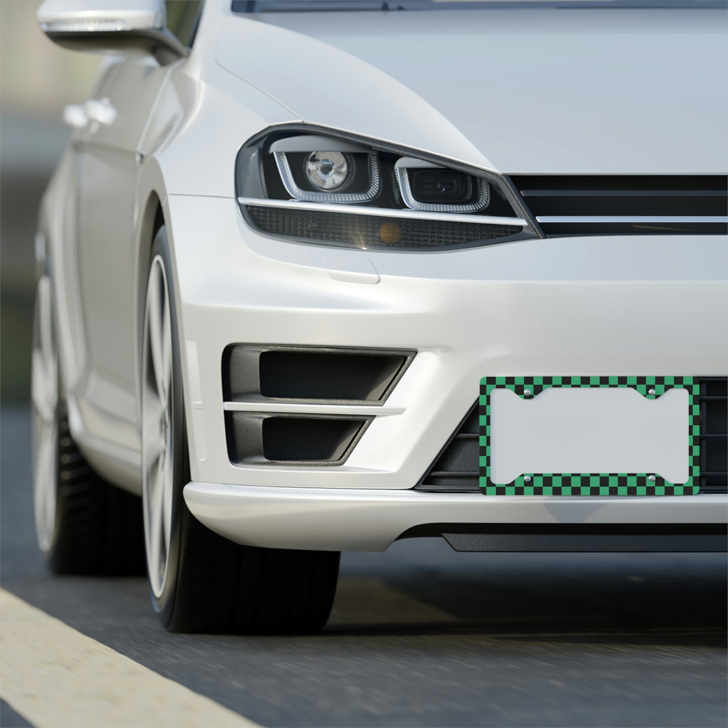 Demon Green Check Metal License Plate Frame