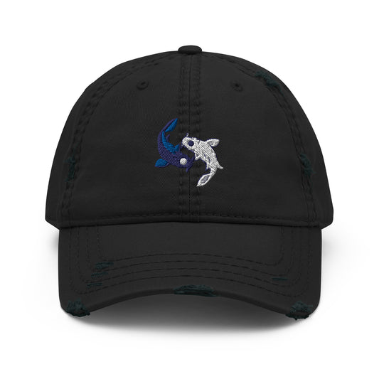 Koi fishes yin yang embroidered Embroiderry Moon Spirit Oasis Distressed Dad Hat