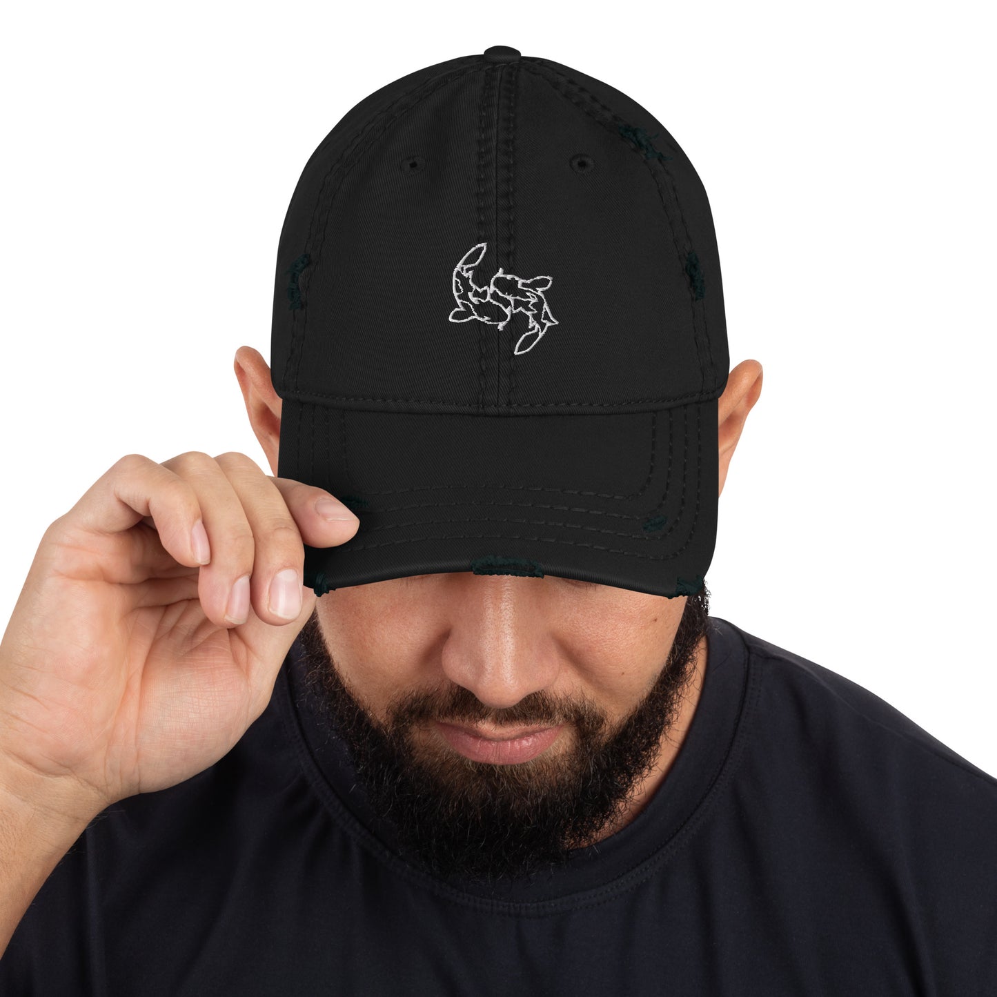 Minimal Koi fishes yin yang embroidered Embroiderry Moon Carp Spirit Oasis Distressed Dad Hat