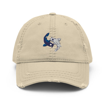 Koi fishes yin yang embroidered Embroiderry Moon Spirit Oasis Distressed Dad Hat
