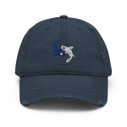 Koi fishes yin yang embroidered Embroiderry Moon Spirit Oasis Distressed Dad Hat