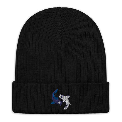 Koi fishes beanie yin yang embroidered Moon Spirit Oasis Ribbed knit