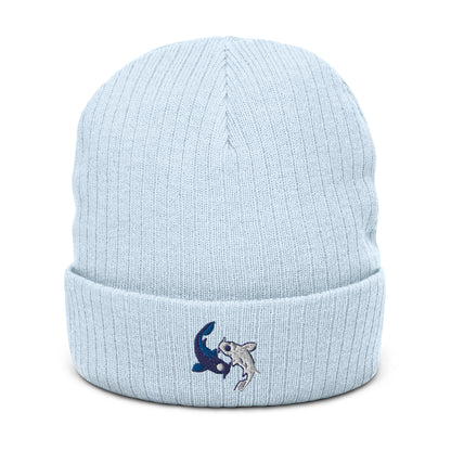 Koi fishes beanie yin yang embroidered Moon Spirit Oasis Ribbed knit