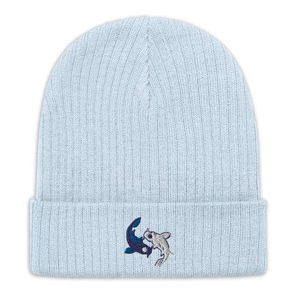 Koi fishes beanie yin yang embroidered Moon Spirit Oasis Ribbed knit
