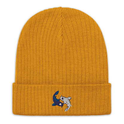 Koi fishes beanie yin yang embroidered Moon Spirit Oasis Ribbed knit