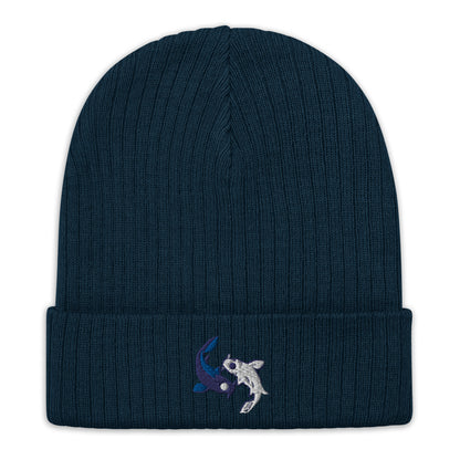 Koi fishes beanie yin yang embroidered Moon Spirit Oasis Ribbed knit