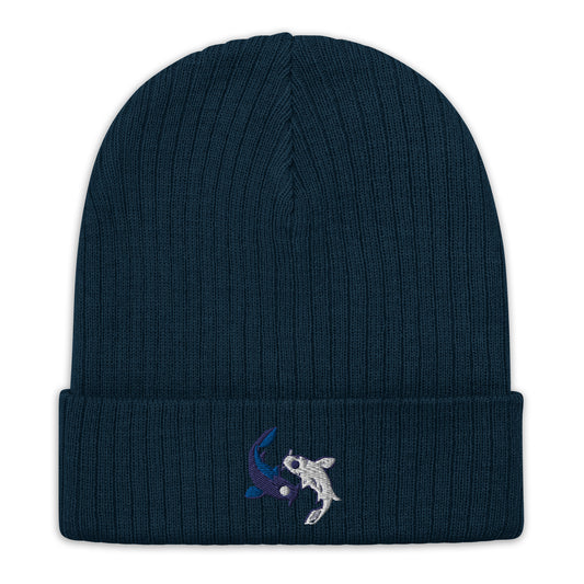 Koi fishes beanie yin yang embroidered Moon Spirit Oasis Ribbed knit