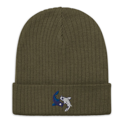 Koi fishes beanie yin yang embroidered Moon Spirit Oasis Ribbed knit