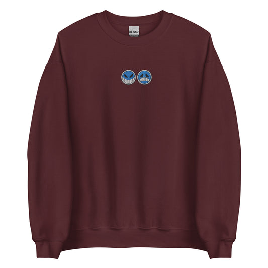 Aces hat embroidered sweatshirt Smiley face Sad face Anime crew neck