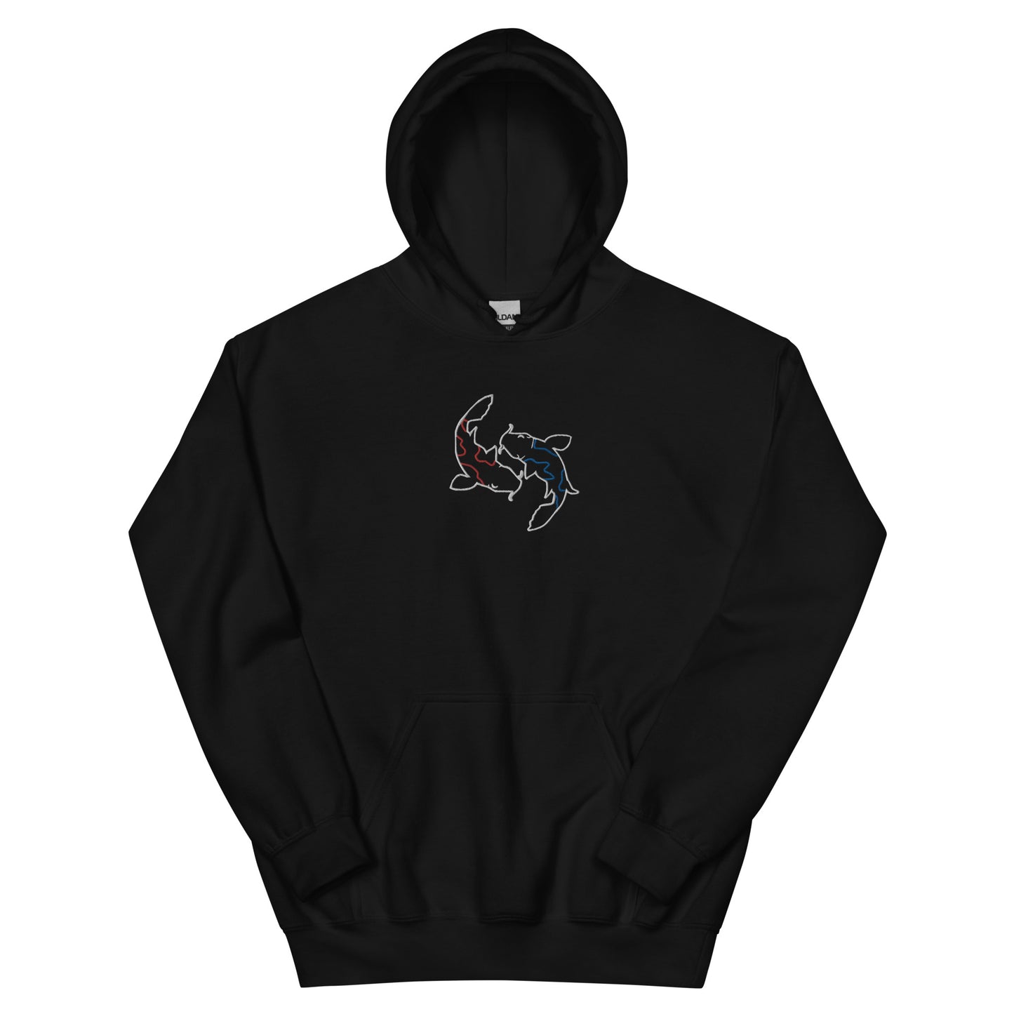 Minimal Koi fishes Hoodie yin yang embroidered red blue Embroiderry Moon Carp Spirit Unisex