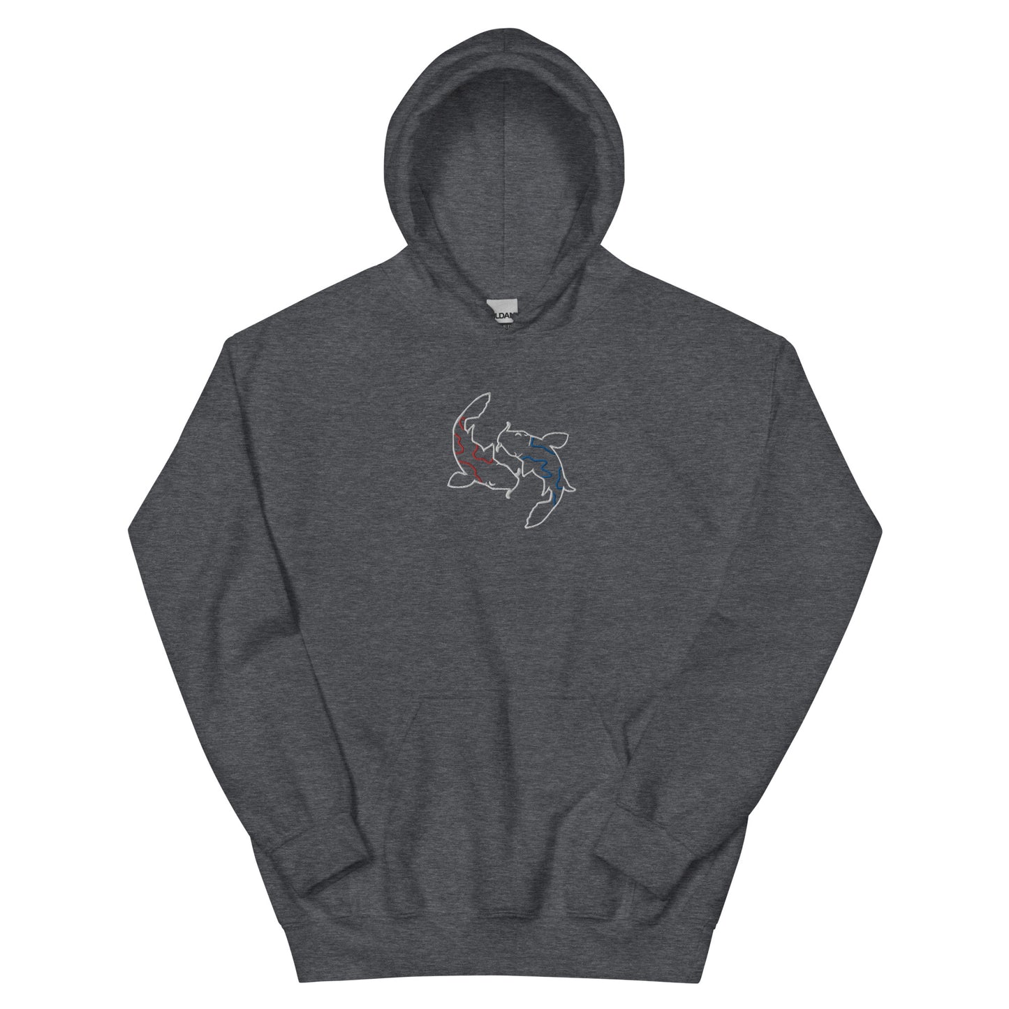 Minimal Koi fishes Hoodie yin yang embroidered red blue Embroiderry Moon Carp Spirit Unisex