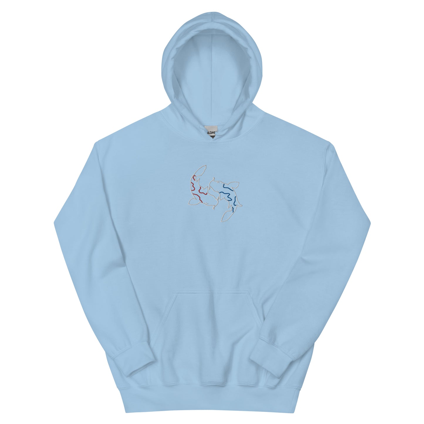 Minimal Koi fishes Hoodie yin yang embroidered red blue Embroiderry Moon Carp Spirit Unisex