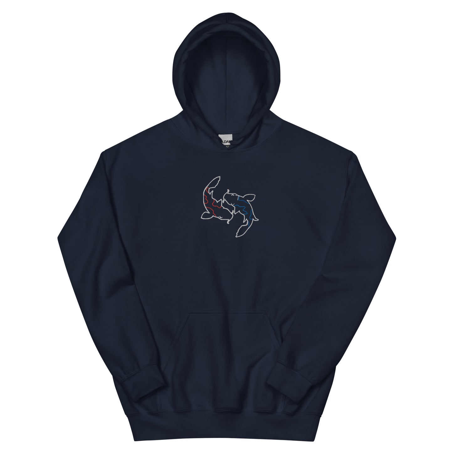 Minimal Koi fishes Hoodie yin yang embroidered red blue Embroiderry Moon Carp Spirit Unisex