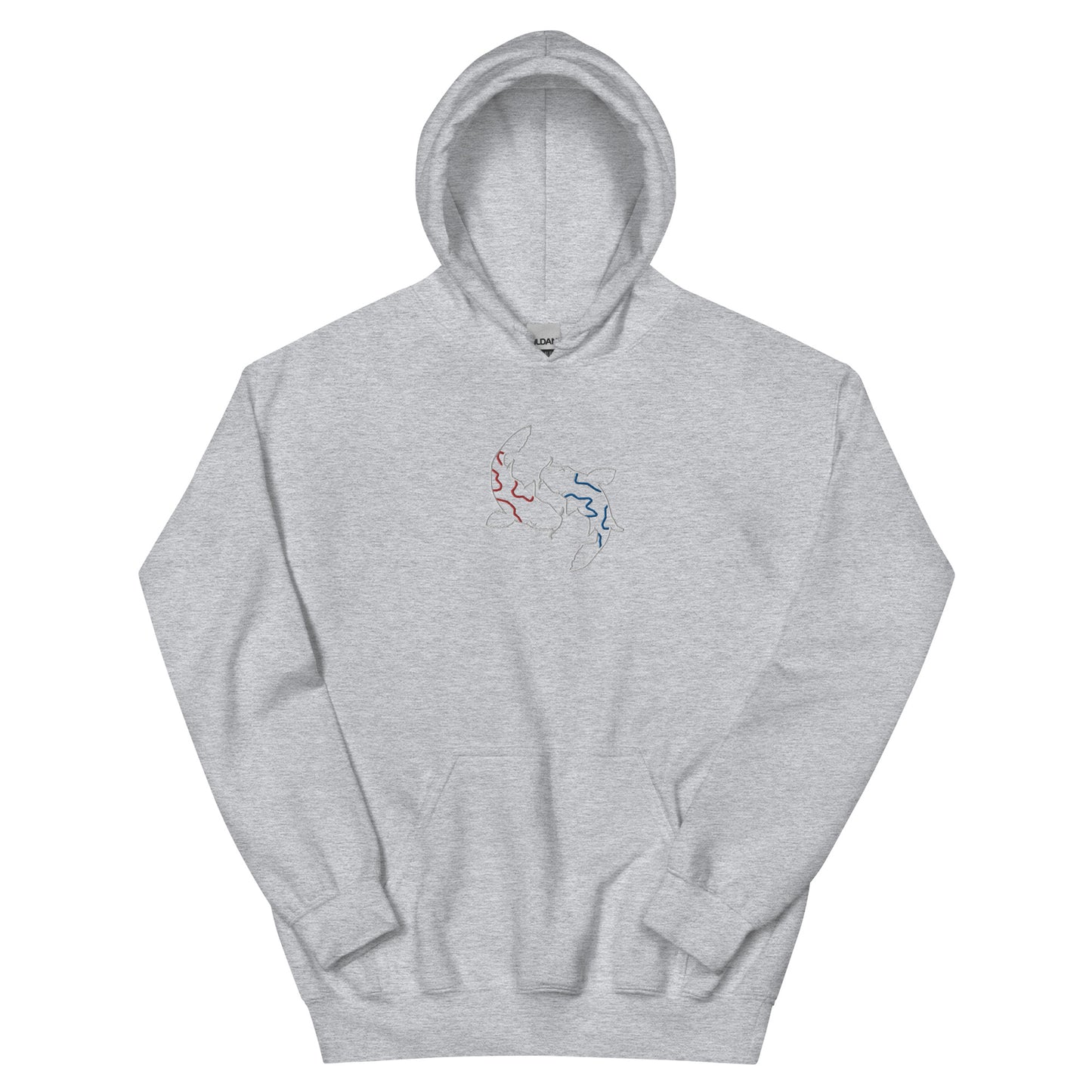 Minimal Koi fishes Hoodie yin yang embroidered red blue Embroiderry Moon Carp Spirit Unisex